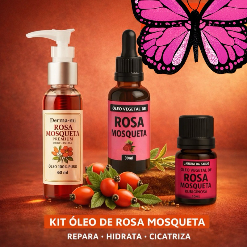 Óleo de Rosa Mosqueta Rubiginosa 100% Puro 60ml, 30Ml e 10ml