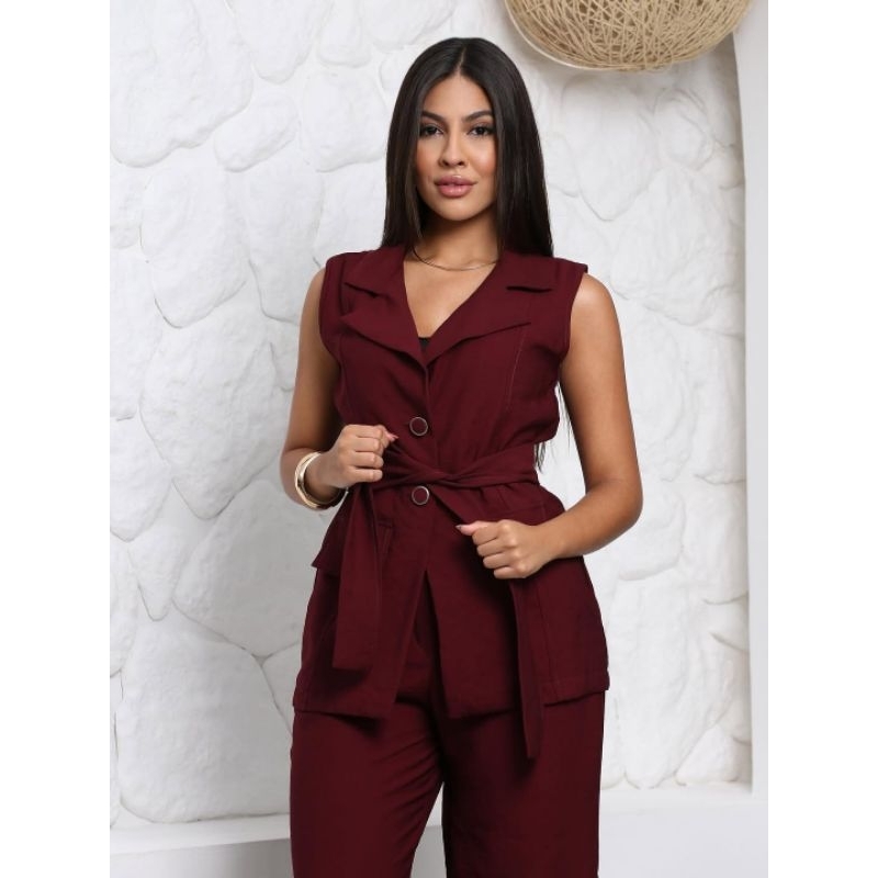 Conjunto Moda Elegante Feminina Social com Calça e Colete Alfaiataria  Envio Imediato