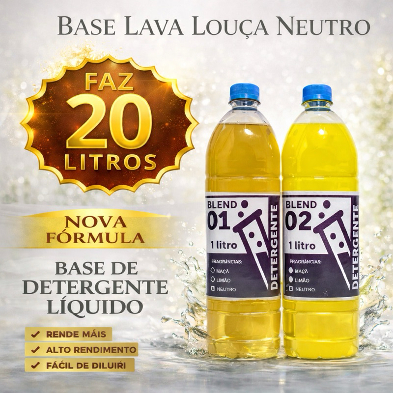 BASE KIT DETERGENTE LAVA LOUÇA NEUTRO (BLEND) 2X1LT - RENDE 20 LITROS