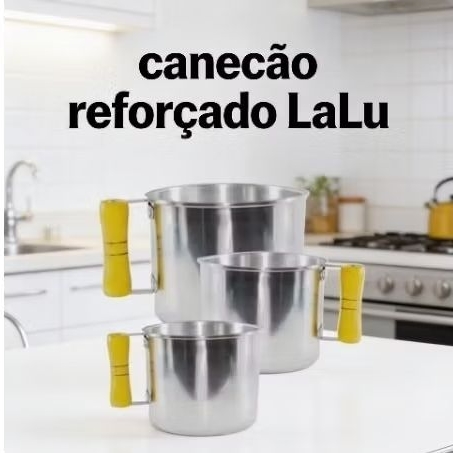 JOGO DE CANECÃO EXTRA REFORÇADO LEITEIRA 03 PCS COM ORLA AMAÇADA REFORÇADO CABO DE MADEIRA em Oferta na Shopee