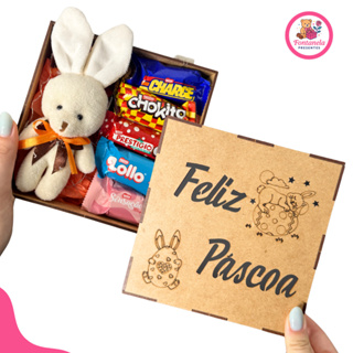 Caixa Feliz Páscoa com Coelho de Pelúcia + 6 Chocolates Nestlé + Luz LED | Presente Criativo MDF Laser em Oferta na Shopee