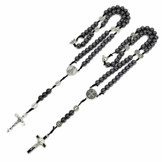 Terço Pedra Hematita Colar Pescoço Ajustável Nossa Senhora São Bento Terço Católico em Oferta na Shopee