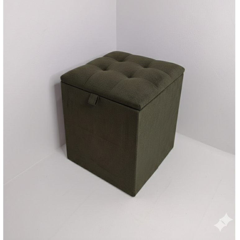 Puff Bau Retangular Marron Café Tampa Madeira Naval Reforçada Assento Estofado 36x36x47 Bau Multiuso