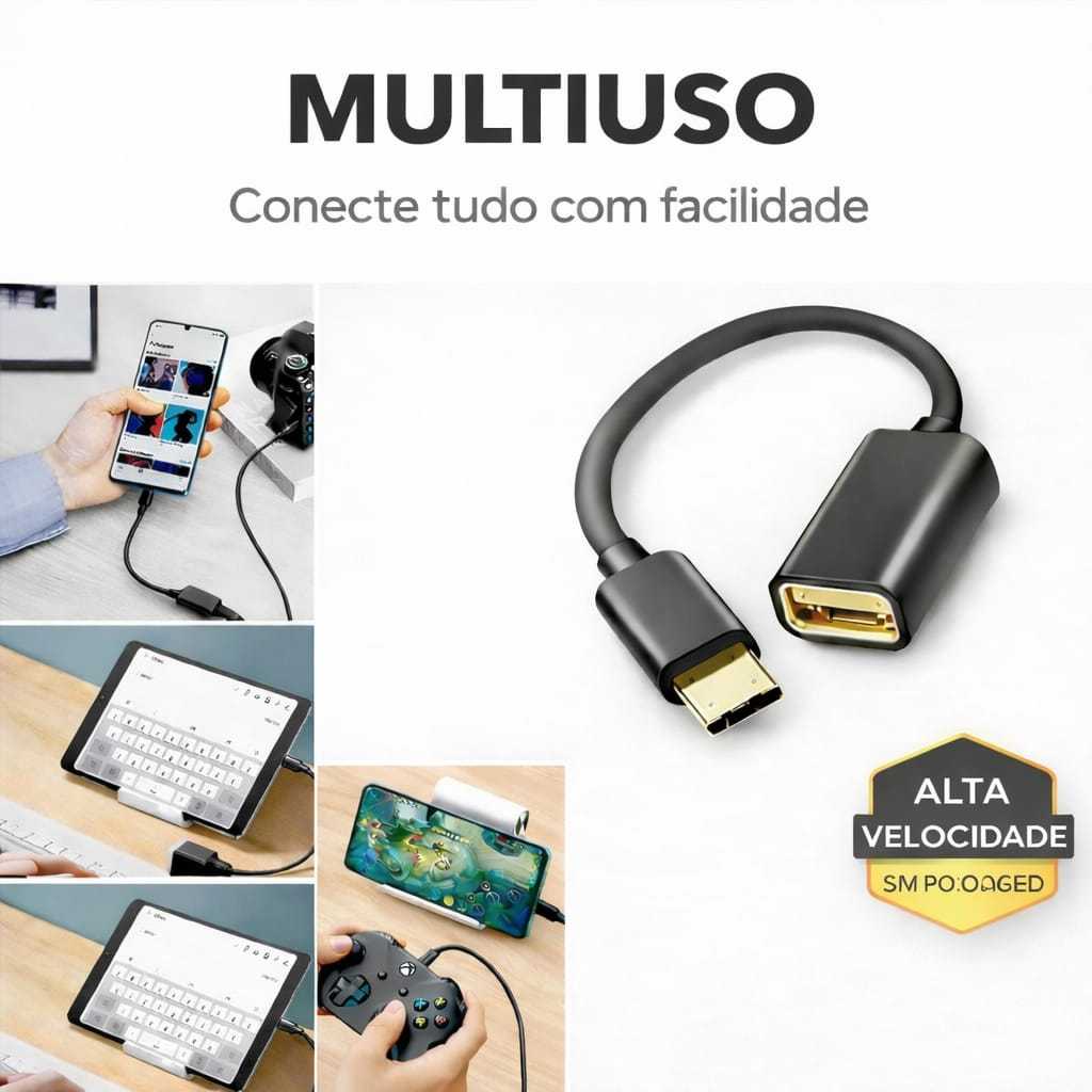 Cabo Adaptador OTG USB para tipo C Conecta Mouse Teclado Pen Drive — imagem 2 de 2