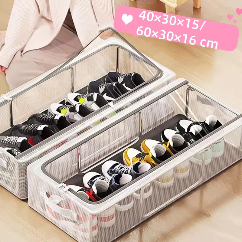 Com zíper Caixa de armazenamento empilhável para sapatos, caixa de armazenamento transparente multifuncional em concha