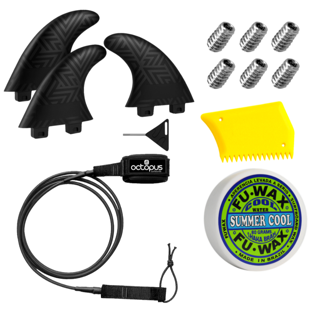 Detalhes do Leash Prancha Surf 2 Giradores - Strep 6´ + Jogo Quilhas M5 + Parafina Fu Wax