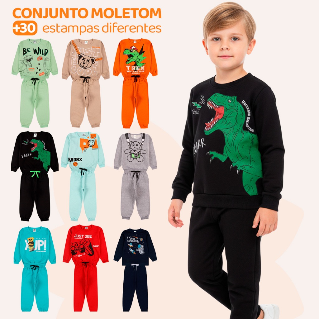 Kit Sortido 4 Peças de Roupas Masculino Infantil Inverno – Moletom Peluciado de Menino Infantil 2 Conjuntos para o Frio em Oferta na Shopee