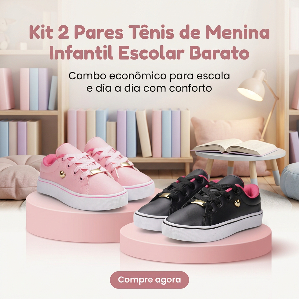 Kit 2 Tênis Menina Infantil Escolar - Combo Econômico Para Escola e Dia Com Conforto - COMPRE AGORA! em Oferta na Shopee