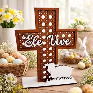 Decoração Mesa Páscoa Cristã Cruz Jesus Ele Vive Mdf em Oferta na Shopee