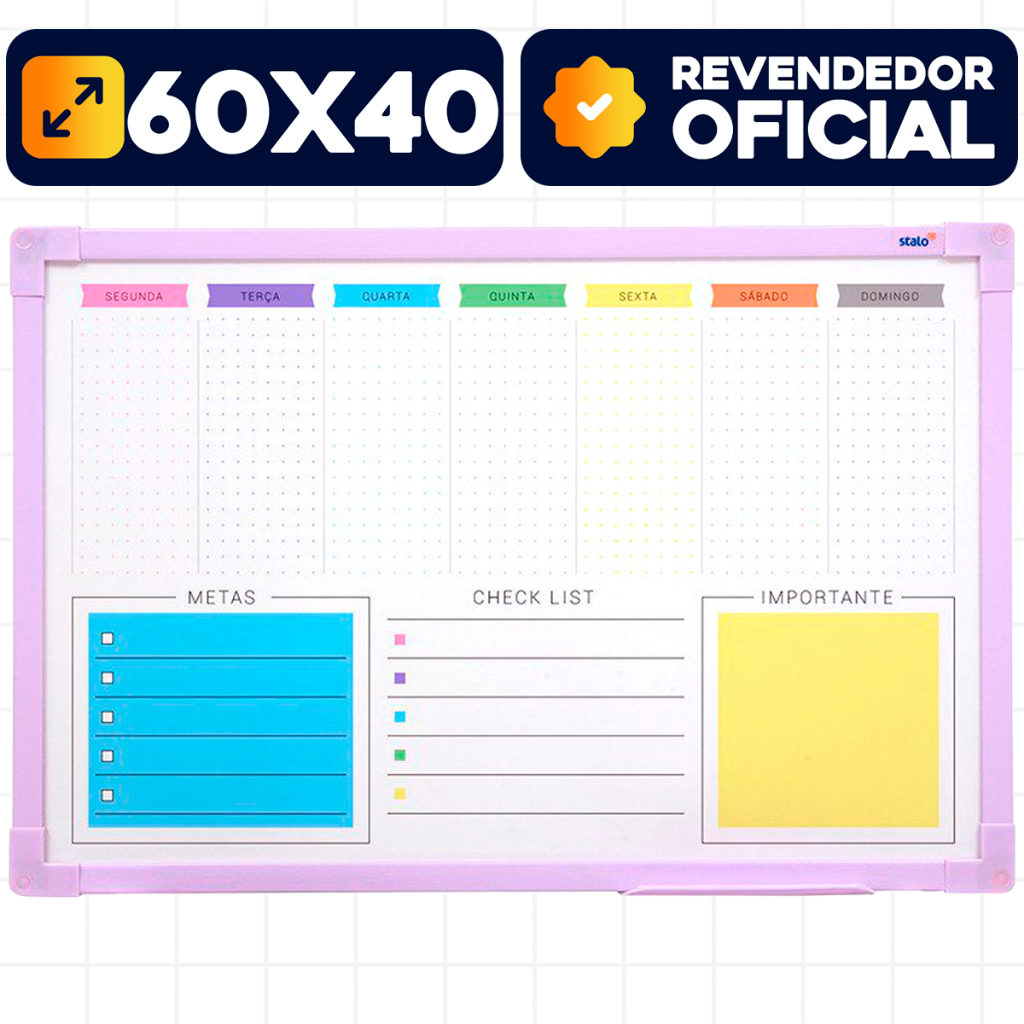 Planner 2026 Semanal Parede 60x40 Planejador Roxo Quadro Rotina Check List Metas Lousa Stalo