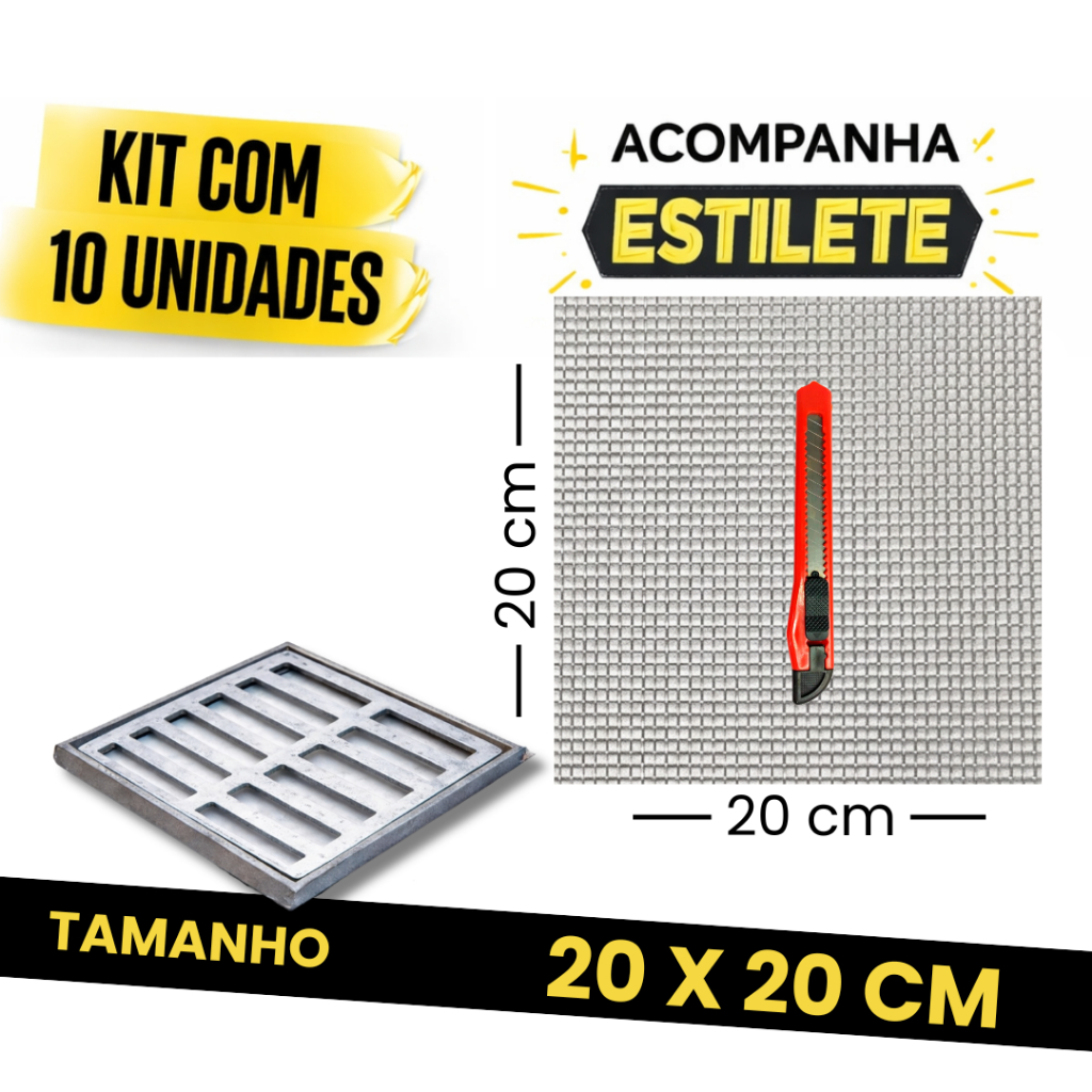 Tela para Ralo de Banheiro Quintal 20x20cm Tela Protetora contra Barata e Insetos em Oferta na Shopee