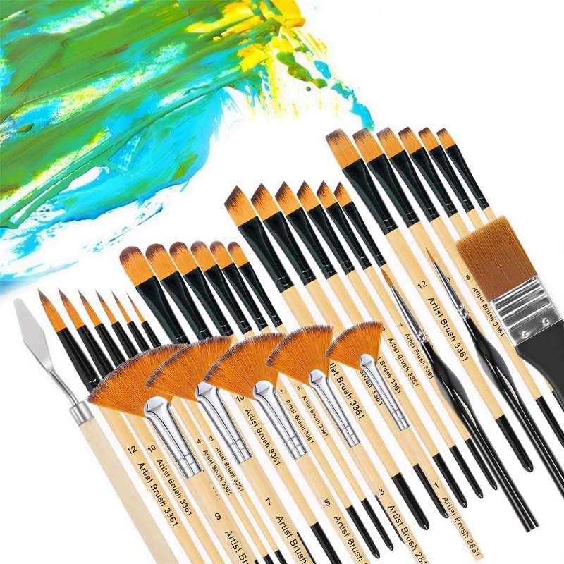 Conjunto De Pincéis Profissionais De 32 Peças-Cabelo De Nylon Para Acrílico/Óleo/Art, C/ 1 Espátula