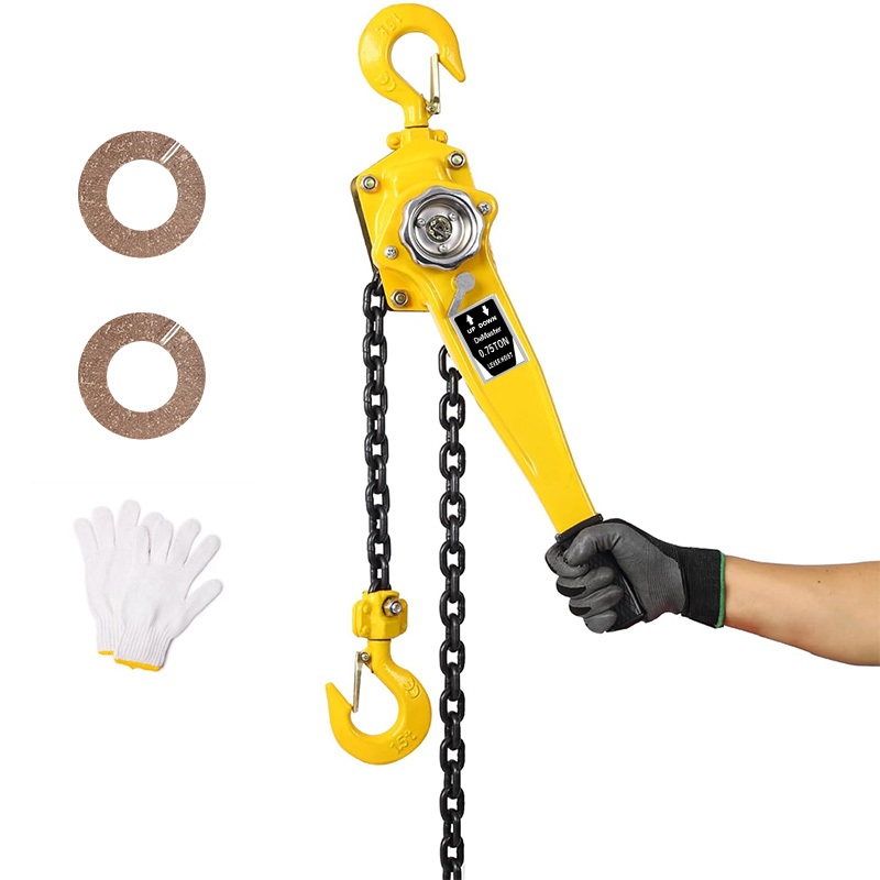 Talha Manual de Alavanca 0,75T 1,5m - Duplo Freio Gancho Segurança,Pronta para Uso com Luvas e Peças