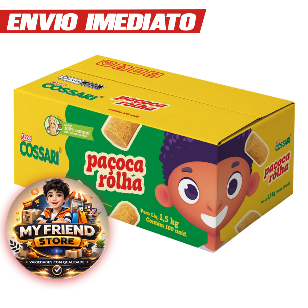 Paçoca Rolha Cossari Caixa com 100 Unidades | Doce de Amendoim Tradicional | Atacado e Revenda