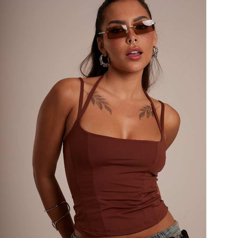 Corset Feminino Cropped Regata Poliamida Moda Gringa Tendência