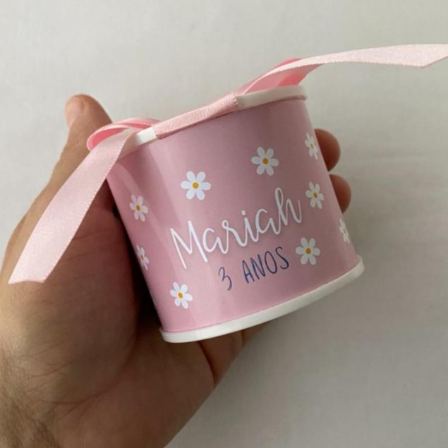 Kit Tubolatas Personalizadas 5x6 margaridas rosa Lembrancinha Maternidade Chá de Bebê Aniversário