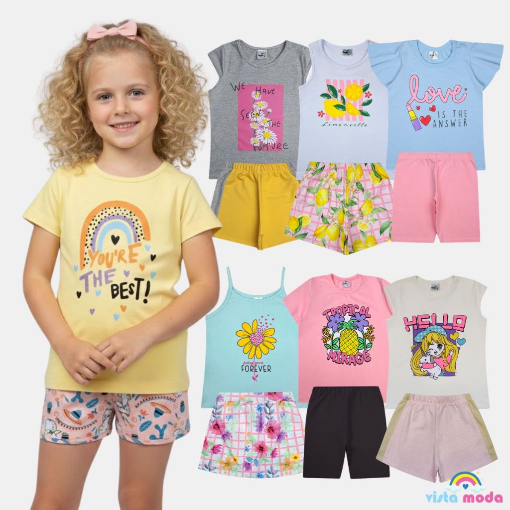 Kit 6 Peças Sortidas Infantil Verão Menina 3 Conjuntos Feminino Juvenil em Oferta na Shopee