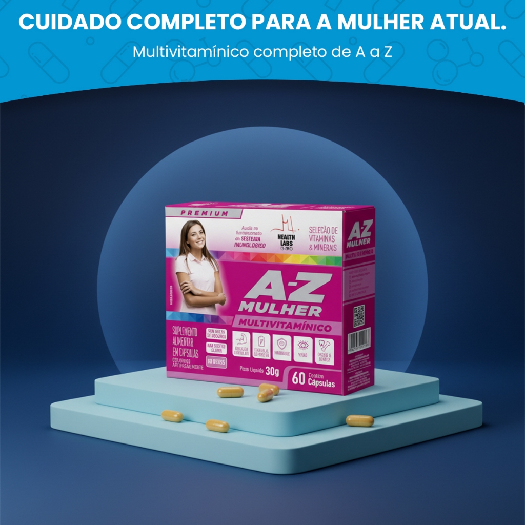 Multivitamínico A-Z Mulher 60 Cápsulas Completo Vitaminas e Minerais Imunidade Energia Ferro Zinco