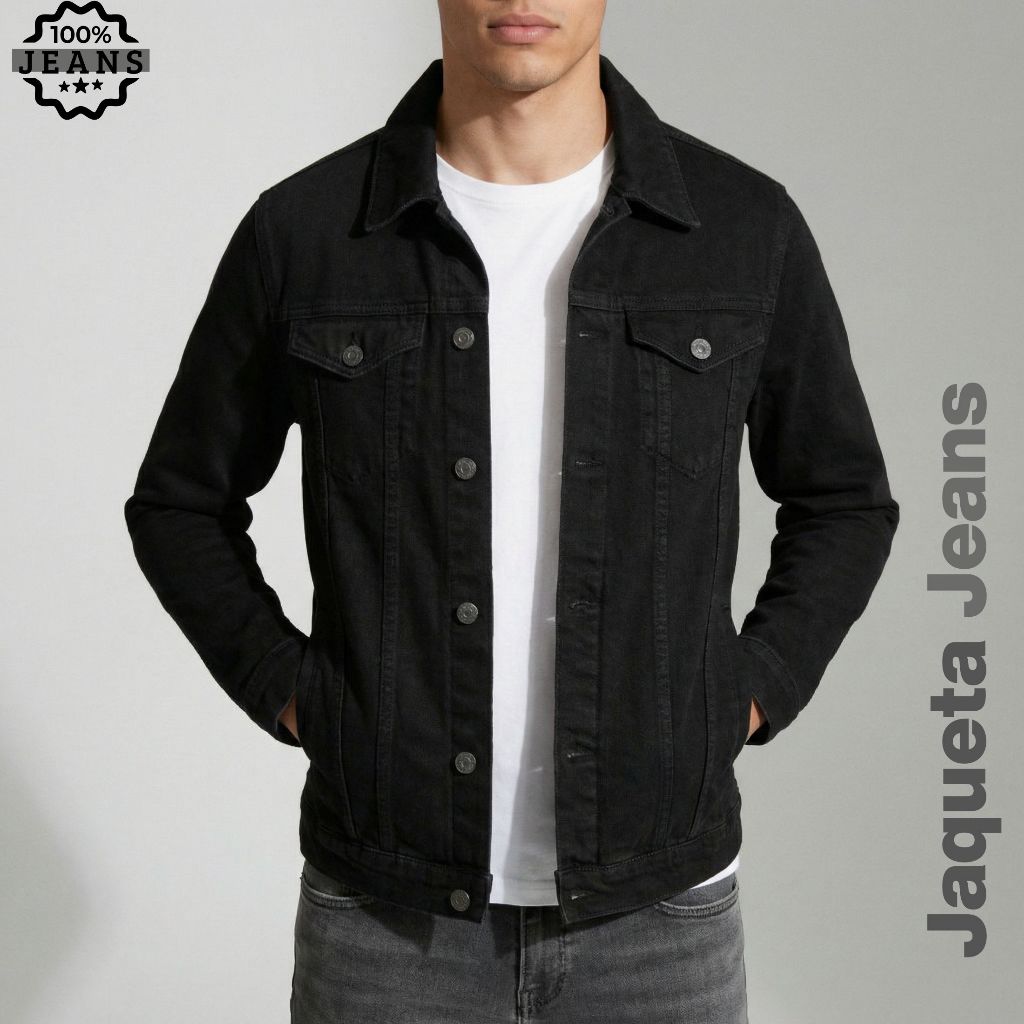 Jaqueta Jeans Masculina Preta Slim Fit Premium P Ao GG em Oferta na Shopee