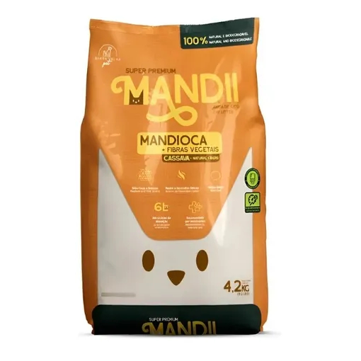 Granulado Sanitário para Gatos Mandii 4,2kg Areia Higiênica de Mandioca com Fibras Vegetais 100%