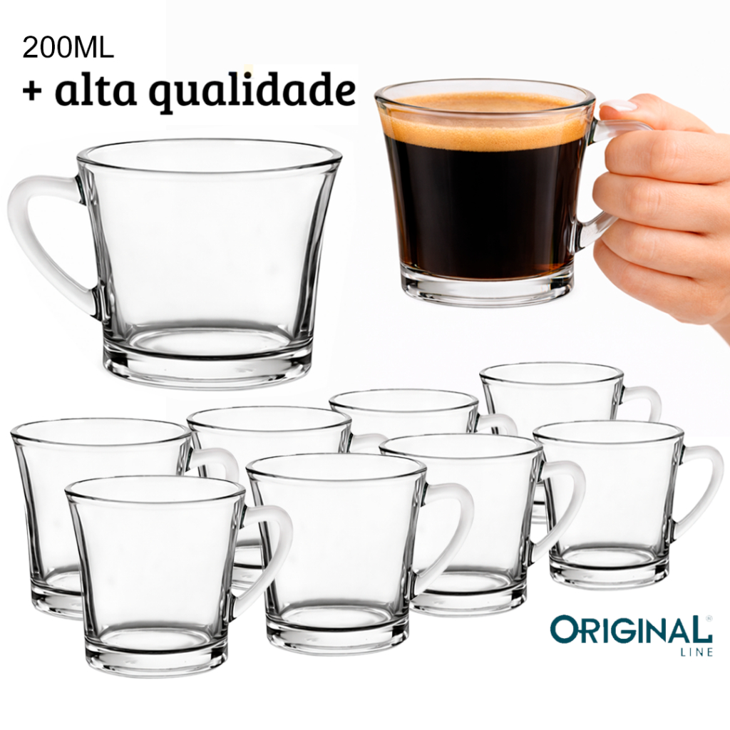 Jogo de Xicaras SINO Café e Chá 200ML Vidro Liso Crystal Original Kit Decoração Moderno Cozinha em Oferta na Shopee