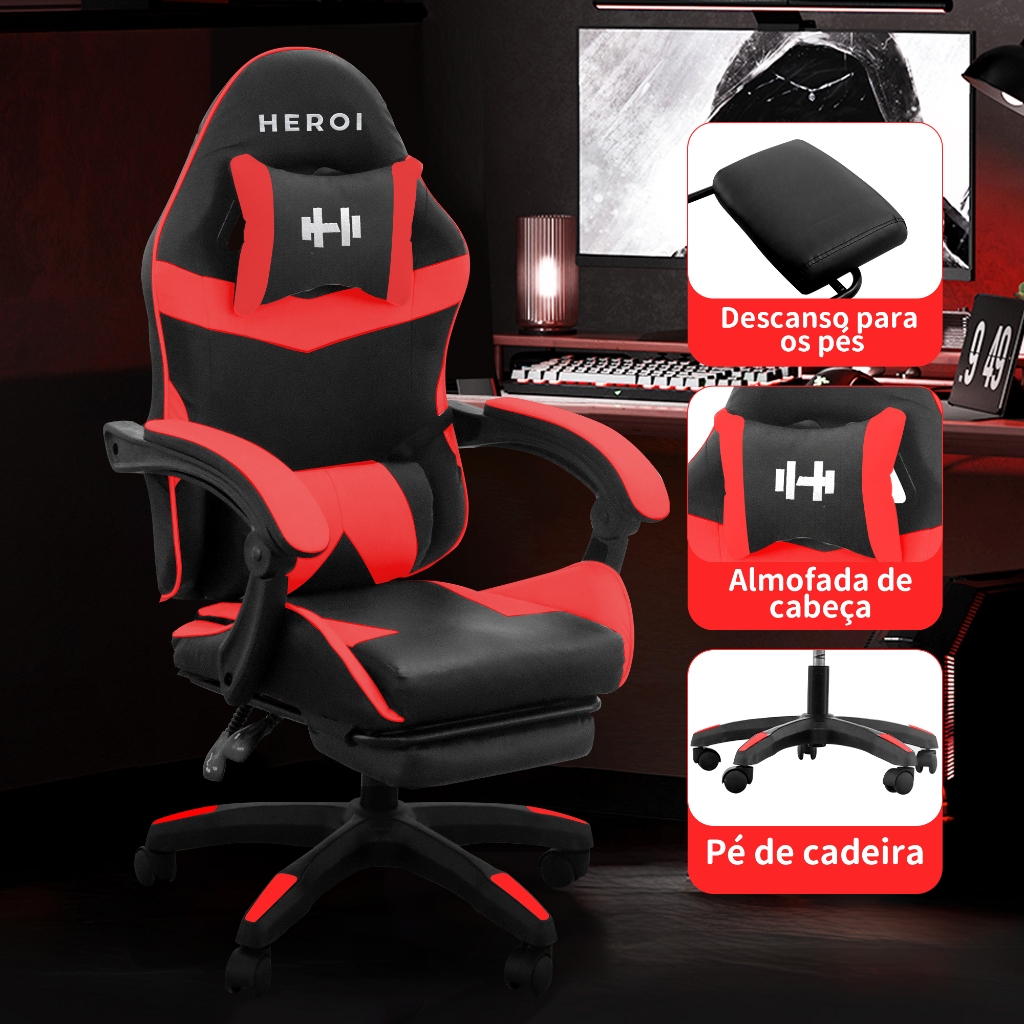 Cadeira Gamer Ergonômica, 140° Reclinável, Apoio Lombar Latex, 4 Cores -Verde/Branco/Azul/Vermelho