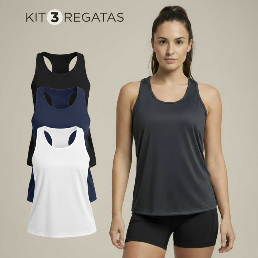 Kit 3 Regata Nadador Feminina Dry Fit P ao GG Esportiva Academia em Oferta na Shopee