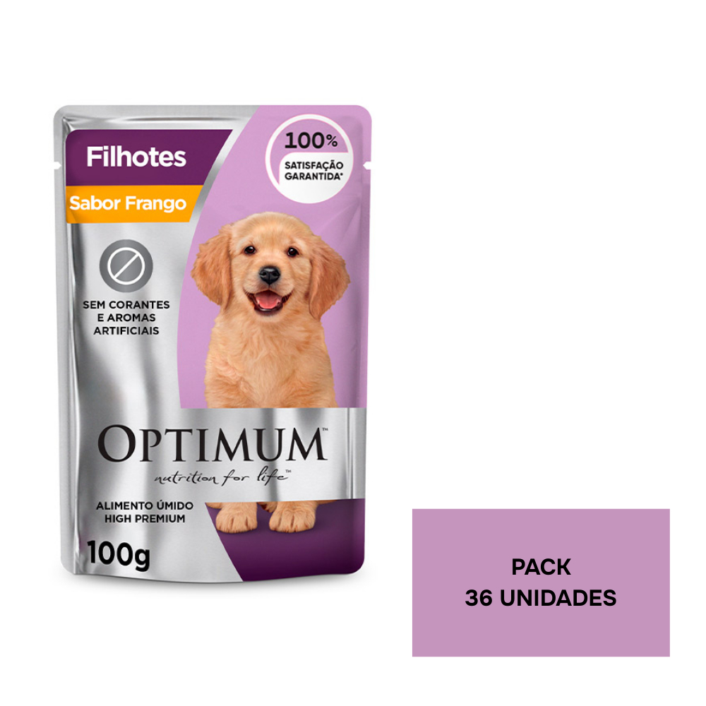 Kit Ração Úmida Optimum Sachê para Cães Filhotes Frango 36 Unidades em Oferta na Shopee