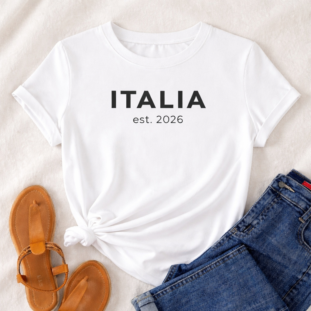 Camiseta Feminina ITALIA Estampada Premium Algodão Confortável Moda Casual Tendência 2026