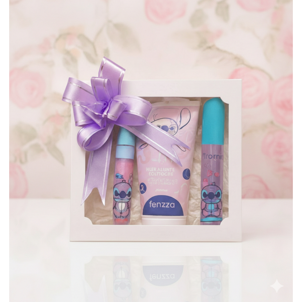 Kit Presente Stitch com Creme Hidratante + Mascara para cilios + Gloss com glitter Mimo