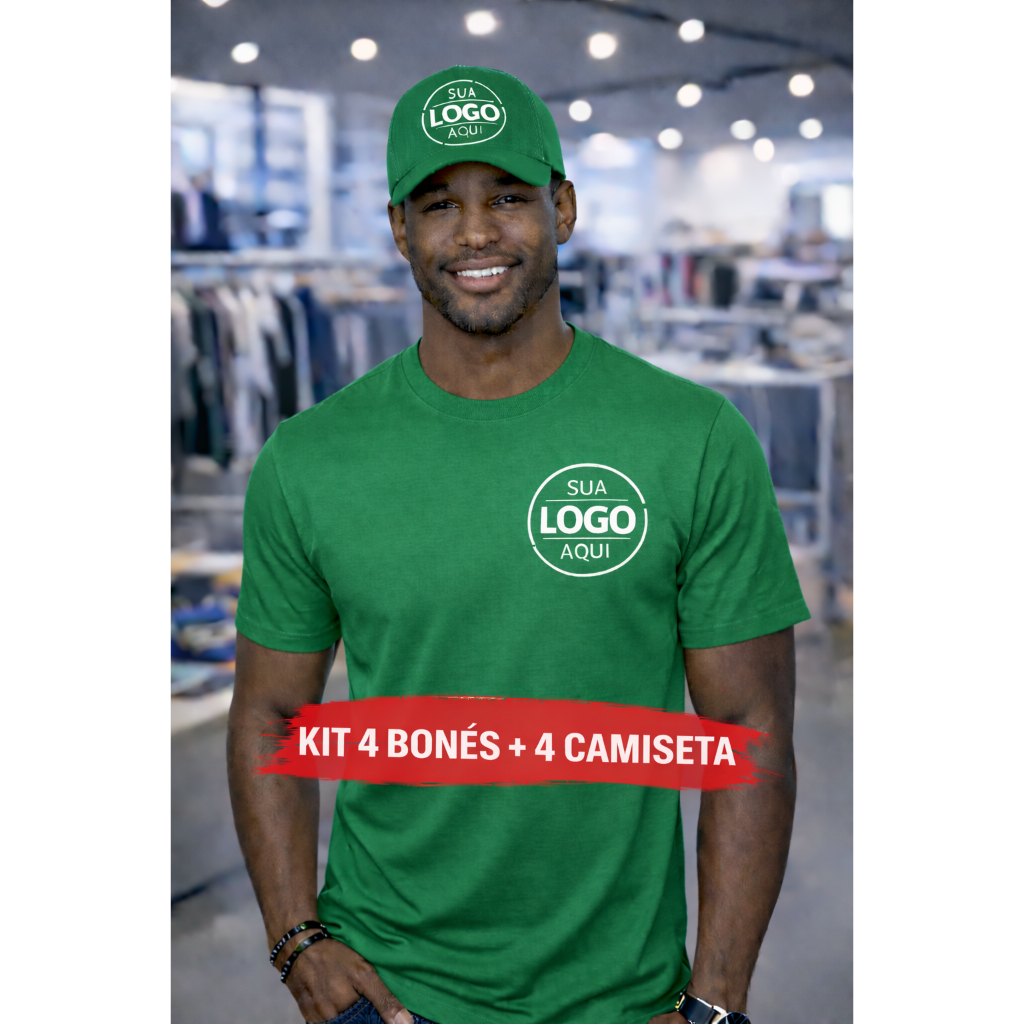 Kit 4 Bonés + 4 Camisetas com Sua Logo Uniforme Personalizado para Empresas em Oferta na Shopee