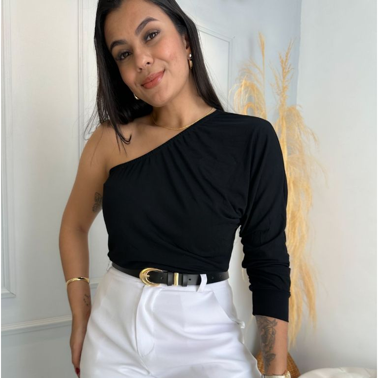 Blusa Feminina Elegante  Um Ombro Só  Blusinha Mula Manca Casual Estilosa em Oferta na Shopee