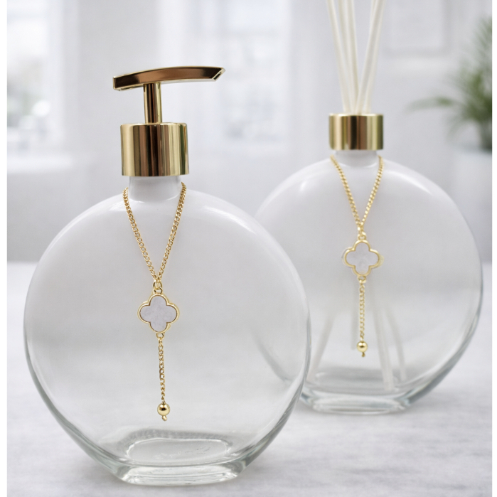 Kit Lavabo Banheiro Luxo em Vidro Luna Branco 500ml - Saboneteira e Aromatizador em Oferta na Shopee