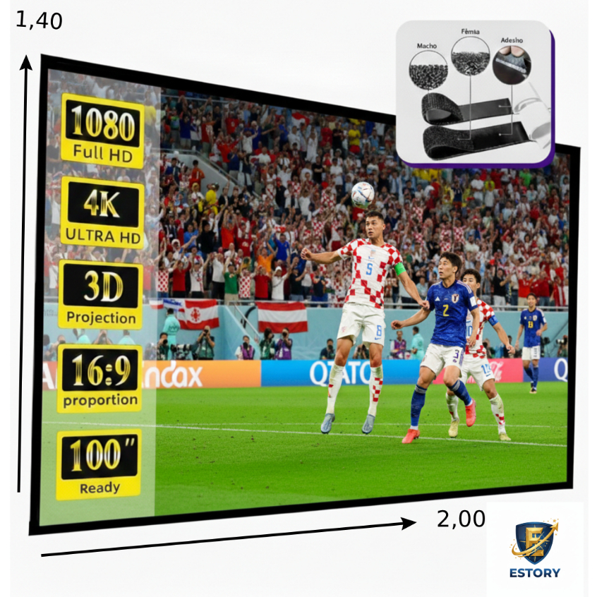 Tela Telão Projetor Projeção 4k Full HD 100 Polegadas Com Velcro Marca Estory Telas  Cor Branca Copa