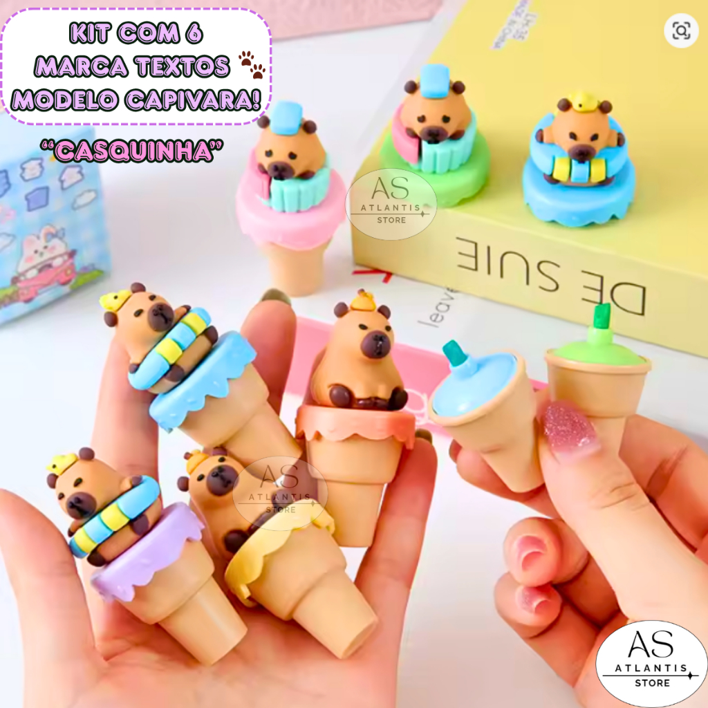 Kit 6 Marca Texto Capivara Caneta Canetinha Fofa Estudo Presente Papelaria Kawaii Escolar Anotações em Oferta na Shopee
