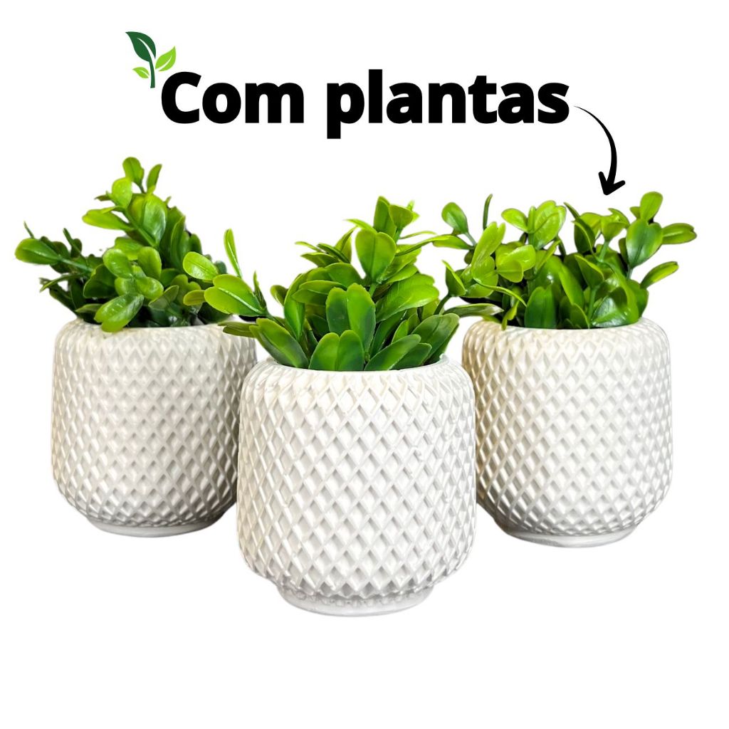 Vasos Decorativos de Gesso Com Plantas Artificiais - kit OU unidadde- Sala Casa Escritorio Mesa - Santorini em Oferta na Shopee