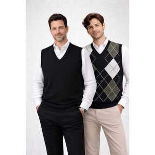 Kit Coletes de Tricot com 2 Coletes Elegante Social Casual Premium Xadrez e Liso