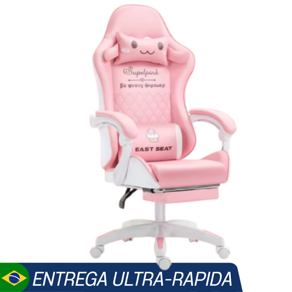 Cadeira Gamer Rosa Estilo Ergonômica com Apoio Lombar, Giratória – Conforto e Design Moderno Anime