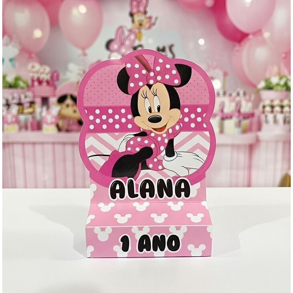 Porta bis duplo Lembrancinha Personalizados- Festa Infantil - Minnie Rosa Caixinha Bis