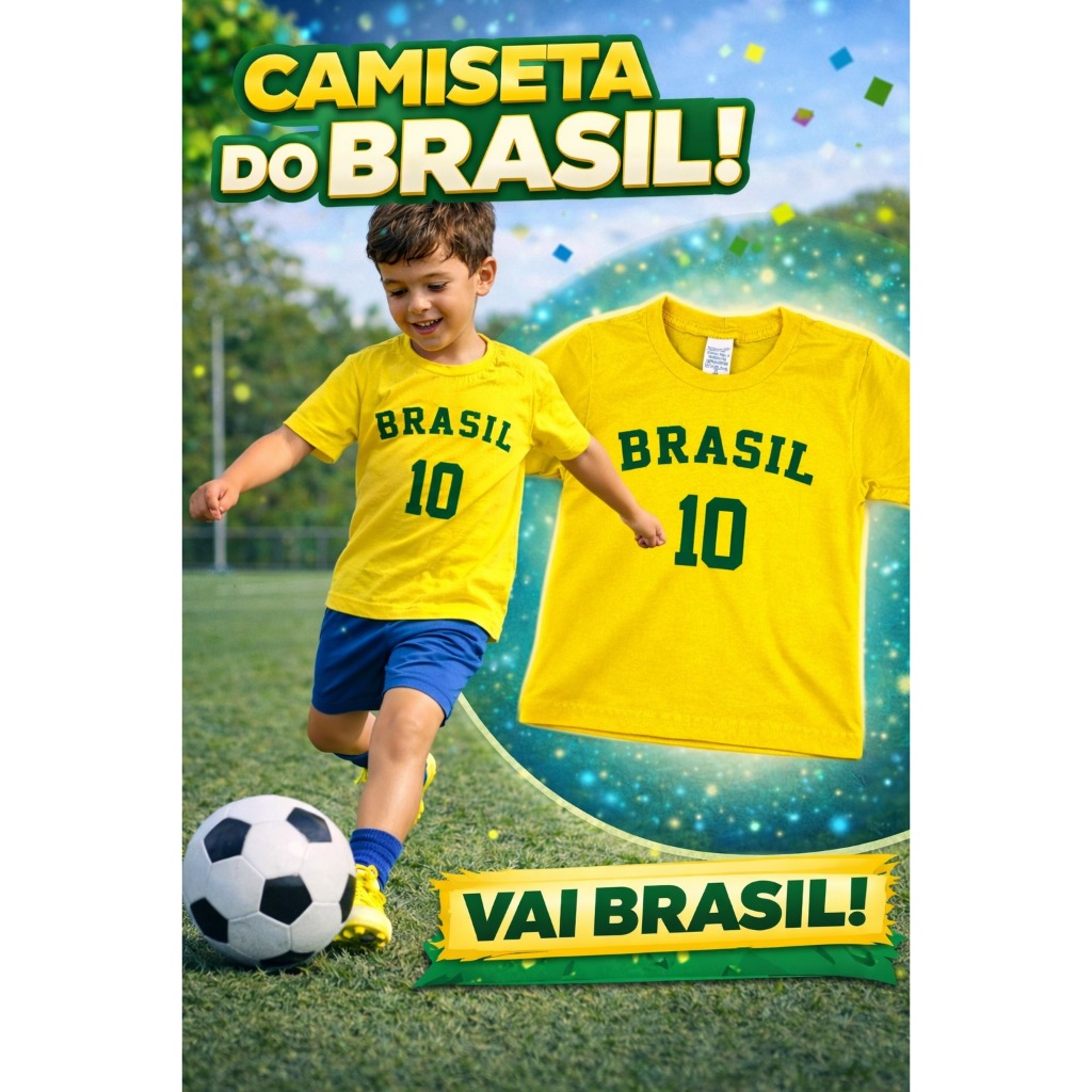 Camiseta Brasil Infantil Copa Do Mundo Unissex Futebol + Brinde