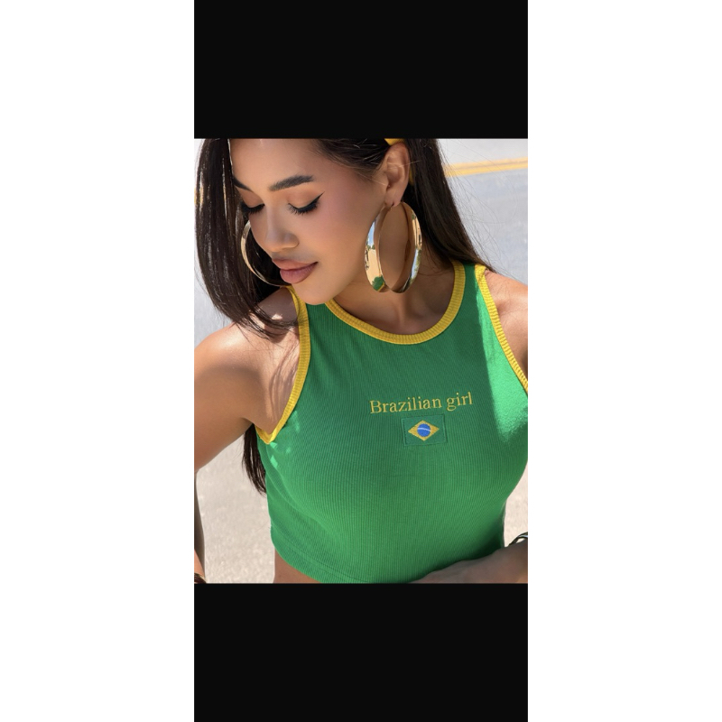Blusa Cropped Feminina Brasil Look Esportivo Justinha Canelada Moda 2026