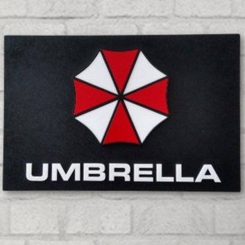 Placa Quadro Decorativo Resident Evil Umbrella Corporation Logo Jogo Filme Alto Relevo 3D Madeira MDF Fita Adesiva