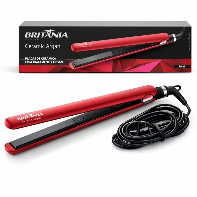 Chapinha Prancha de Cabelo Britânia Ceramic Argan BIVOLT-pega 220 volts e 127 volts - shopee express em Oferta na Shopee