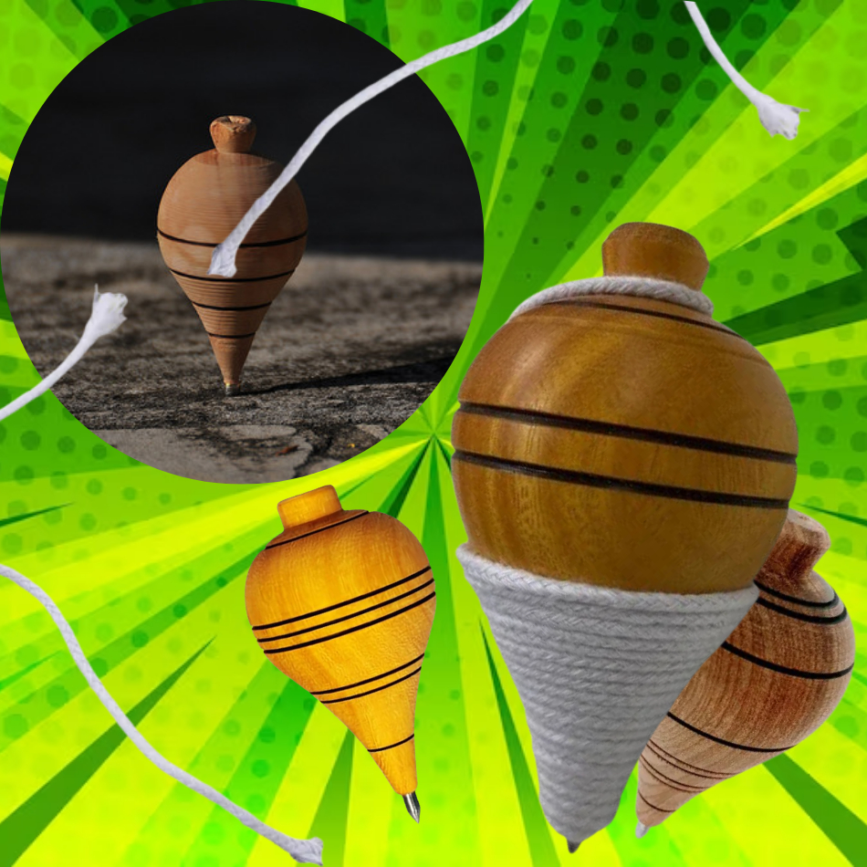 Kit 1/2/3 Pião de Madeira Com Fieira