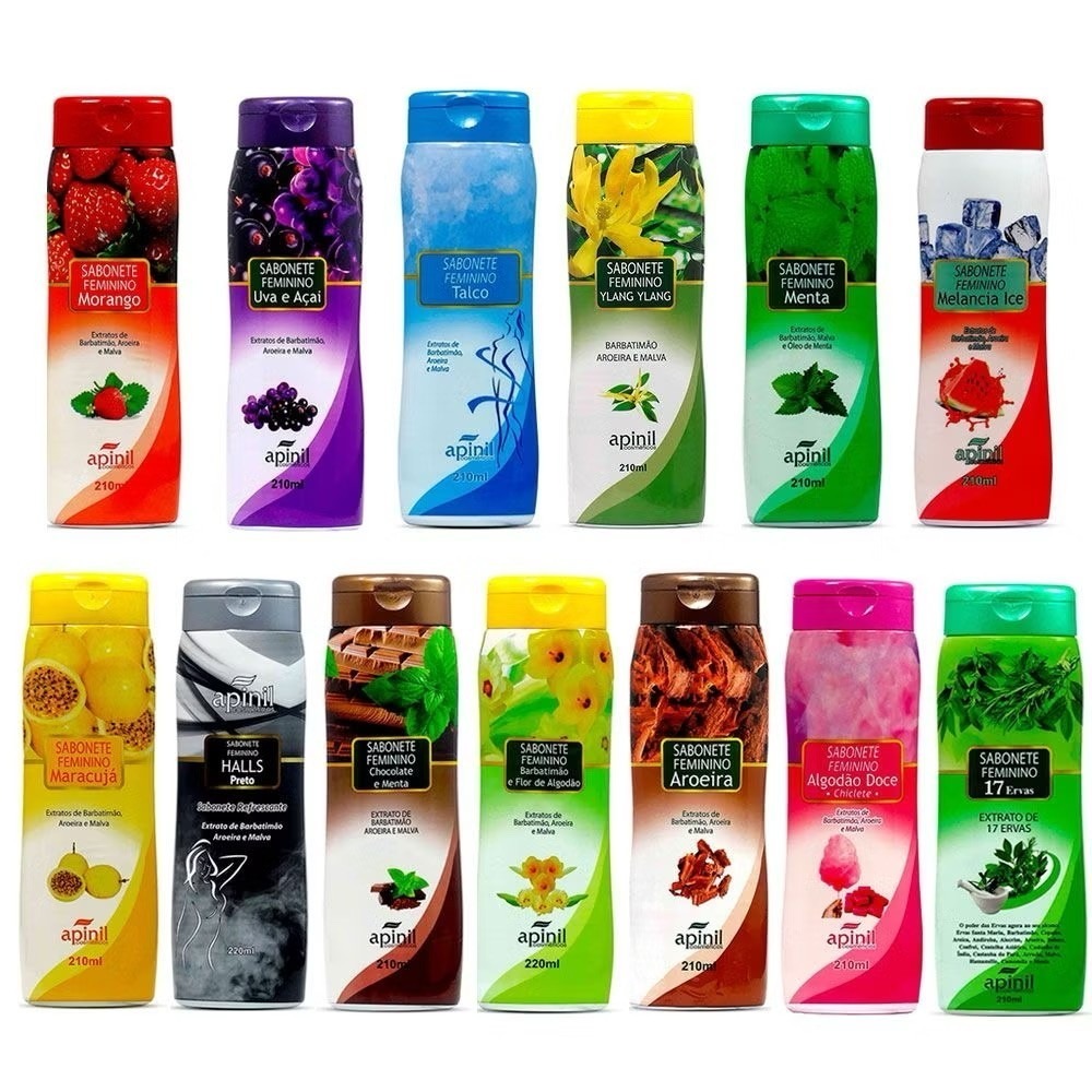 Kit 12 Sabonete Líquido Íntimo Feminino Apinil 210ml Refrescante Cheiroso Antialérgico Uso Diário Higiene Delicada Femin