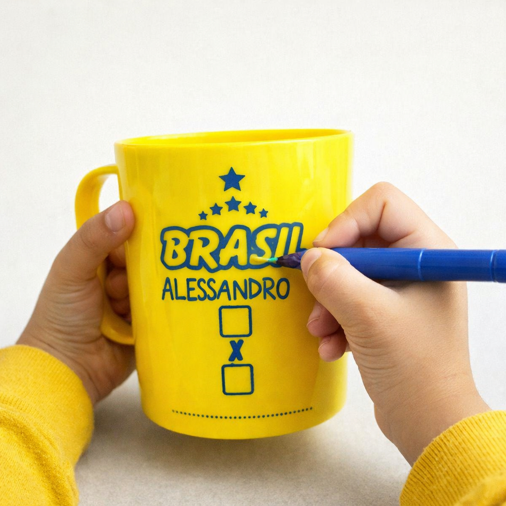 Kit 08 Canecas PLACAR 400ml Amarela plástico - Decorar, comemoração, lembrancinha, copa do mundo