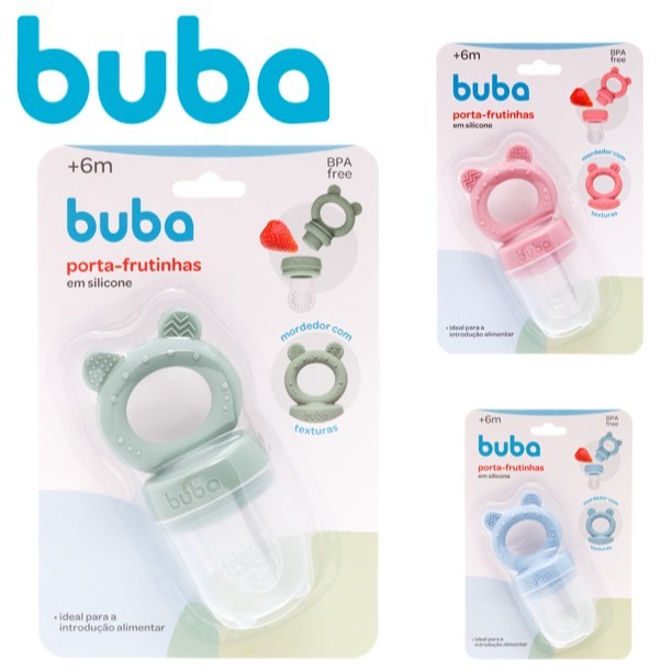Chupeta Porta Frutinha com Mordedor Ursinho em Silicone Buba Rosa Azul Verde Menino Menina