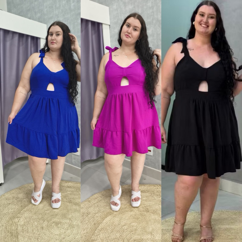 vestido ANA feminino curto plus size alcinha  com elastex g2 / g3