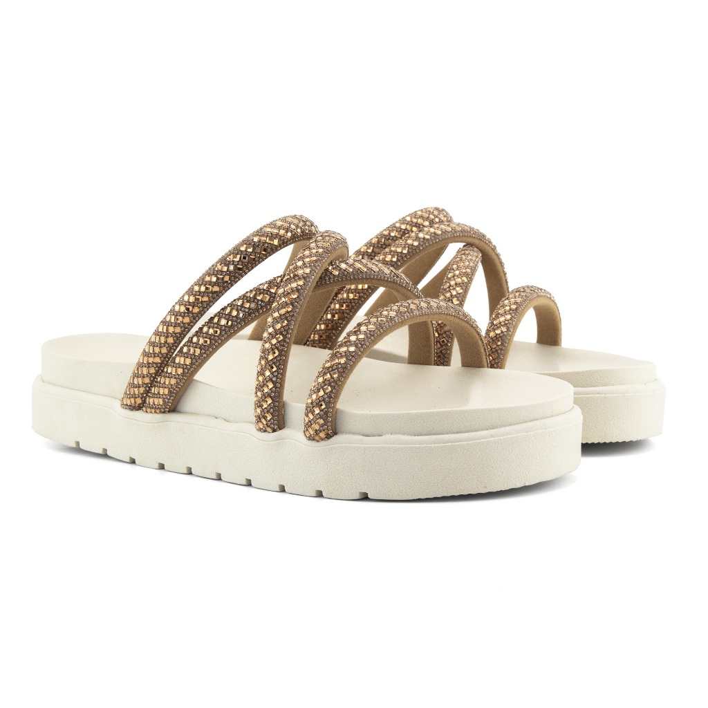 Sandalia Papete Bonita Feminina Casual Estilosa Com Alca De Strass Macia Leve Confortavel Anti derrapante Tendencia Moda