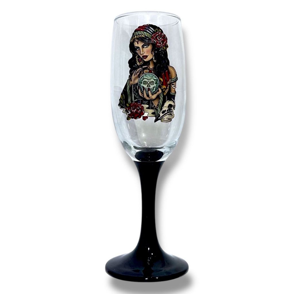 Taça Pomba Gira Cigana Altar 20 Cm Vidro Luxo 180 Ml Preto Luxo - Taça Gallangt Resistente